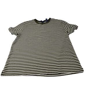 Karen Scott Shirt Womens Medium Striped Green White Crew Neck Side Slit Tee Top